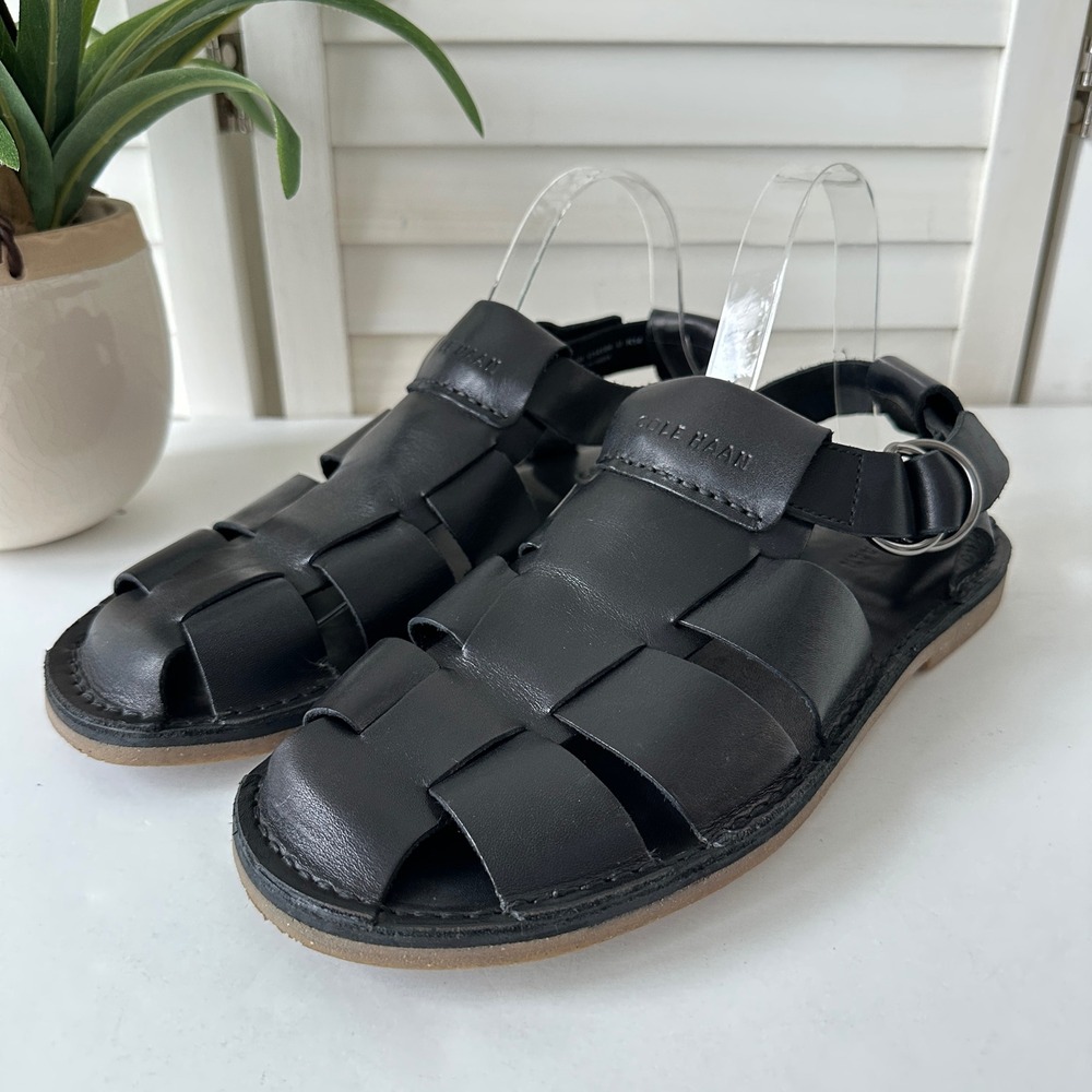 COLE HAAN Ginsberg‎ Black Leather Fisherman Sandals Buckle Shoe Size 9.5M